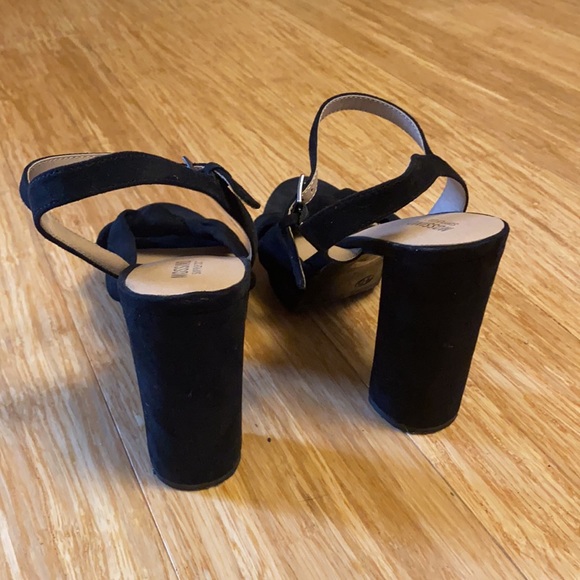 Black Faux-Suede Ankle Strap Heels - Picture 4 of 4